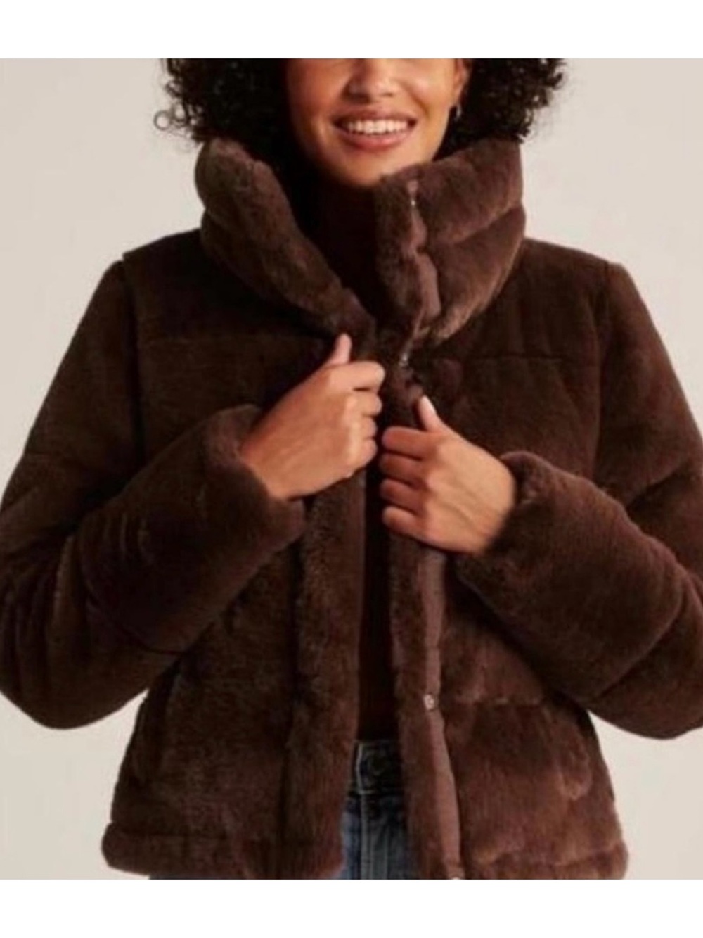 Abercrombie & Fitch Chocolate Brown Faux Fur Mini Puffer